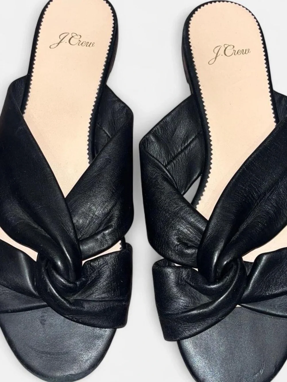 J. Crew Black Knotted Leather Slide Mules